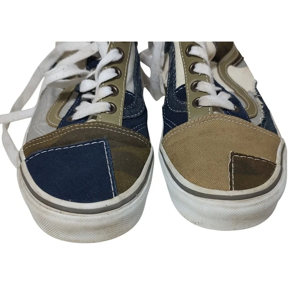 Vans‎ Old Skool Sneakers Patchwork Camo Fuzzy Olive Denim Shoes Womens Size 7.5